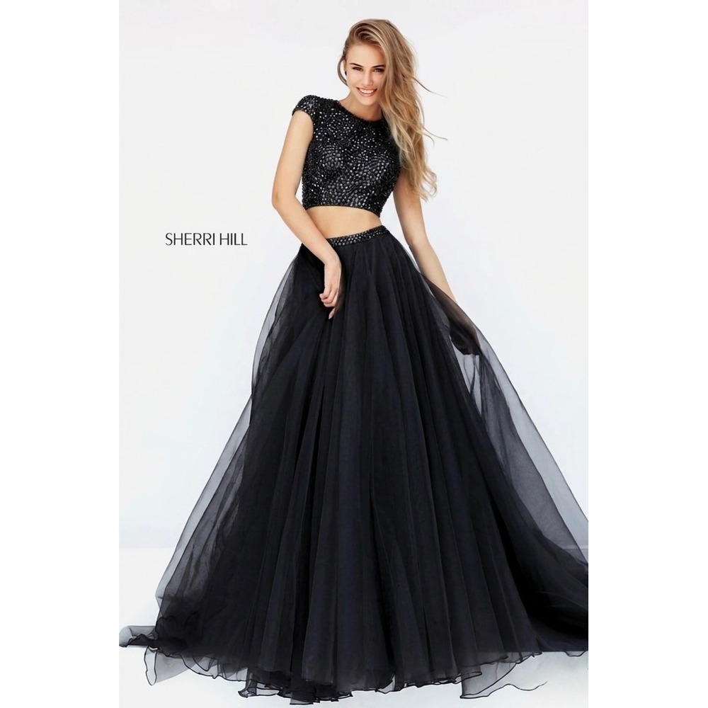 Sherri Hill‎ 50561 Black Beaded Two Piece A-Line Organza Gown Size 2 NWT
